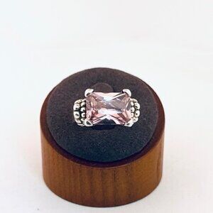 Sterling Silver 925 Pink Gemstone Ring Size 7.5 Rectangular Estate Jewelry